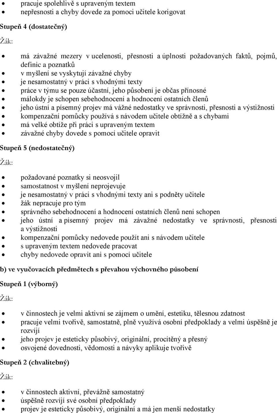 hodnocení ostatních členů jeho ústní a písemný projev má vážné nedostatky ve správnosti, přesnosti a výstižnosti kompenzační pomůcky používá s návodem učitele obtížně a s chybami má velké obtíže při