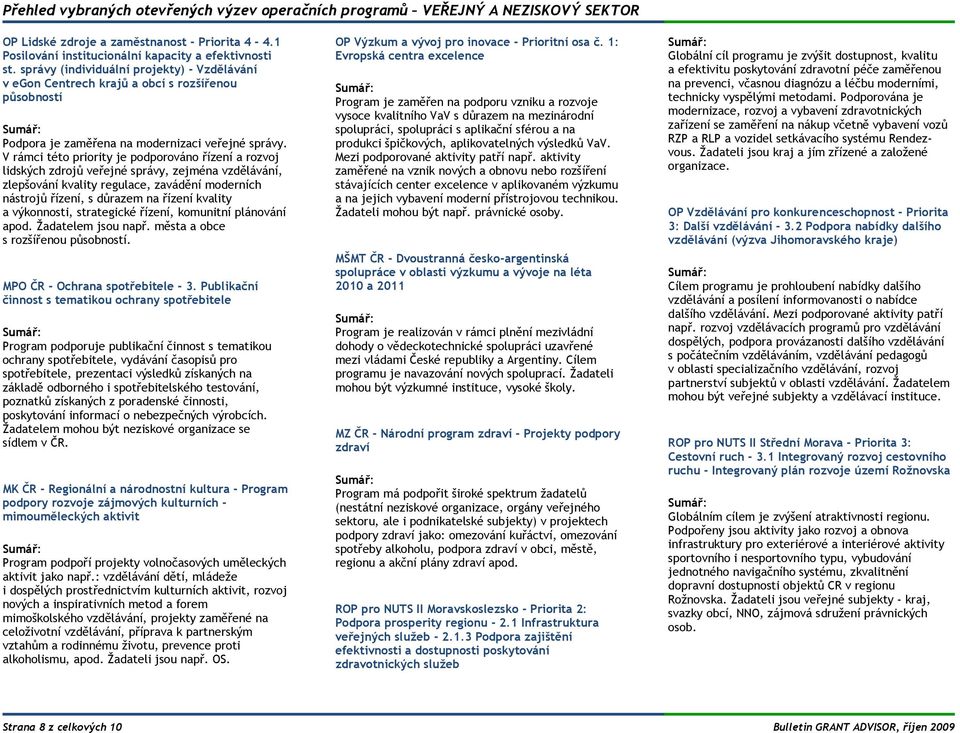 V rámci této priority je podporováno řízení a rozvoj lidských zdrojů veřejné správy, zejména vzdělávání, zlepšování kvality regulace, zavádění moderních nástrojů řízení, s důrazem na řízení kvality a