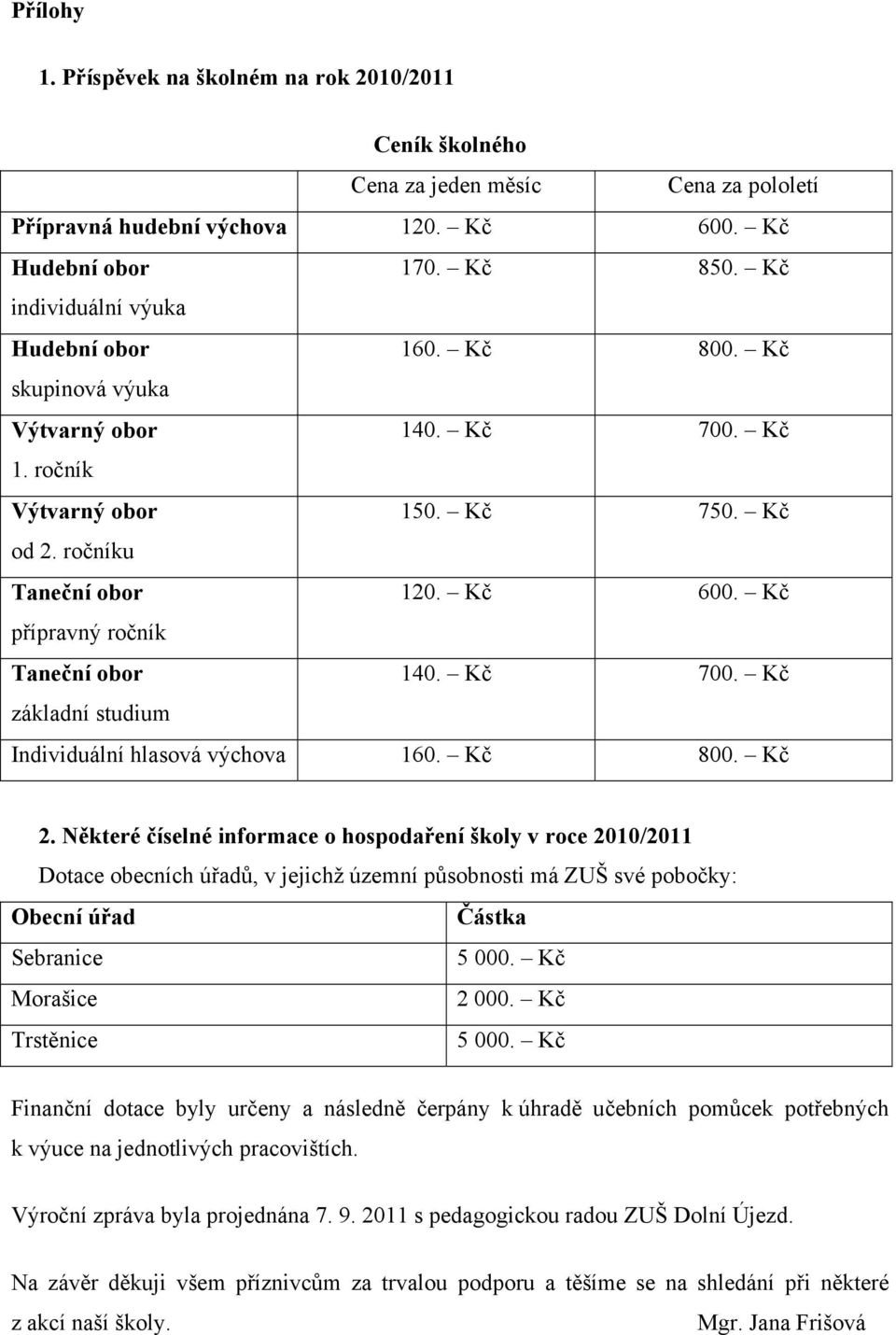 Kč přípravný ročník Taneční obor 140. Kč 700. Kč základní studium Individuální hlasová výchova 160. Kč 800. Kč 2.