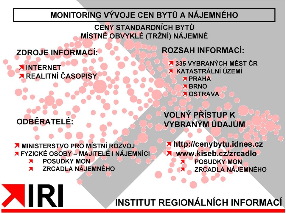 NÁJEMNÍCI POSUDKY MON ZRCADLA NÁJEMNÉHO ROZSAH INFORMACÍ: 335 VYBRANÝCH MĚST ČR KATASTRÁLNÍ ÚZEMÍ PRAHA