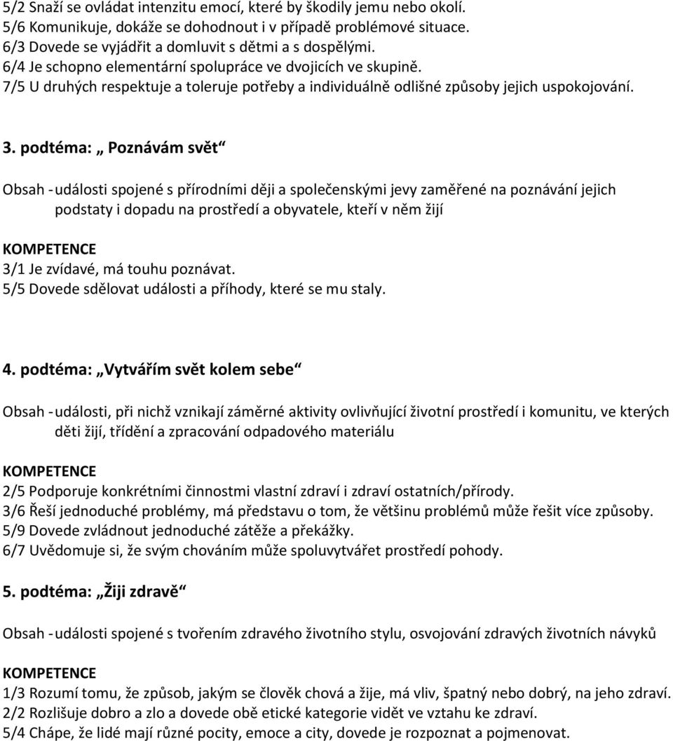 podtéma: Poznávám svět Obsah - události spojené s přírodními ději a společenskými jevy zaměřené na poznávání jejich podstaty i dopadu na prostředí a obyvatele, kteří v něm žijí 3/1 Je zvídavé, má