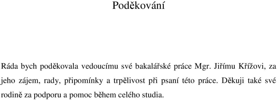 Jiřímu Křížovi, za jeho zájem, rady, připomínky a