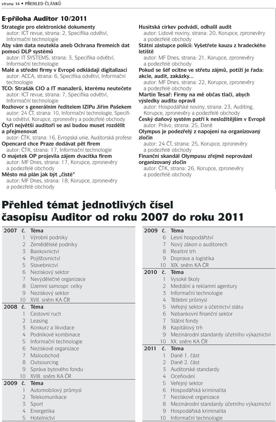 odvětví, Informační technologie TCO: Strašák CIO a IT manažerů, kterému neutečete autor: ICT revue, strana: 7, Specifika odvětví, Informační technologie Rozhovor s generálním ředitelem IZIPu Jiřím