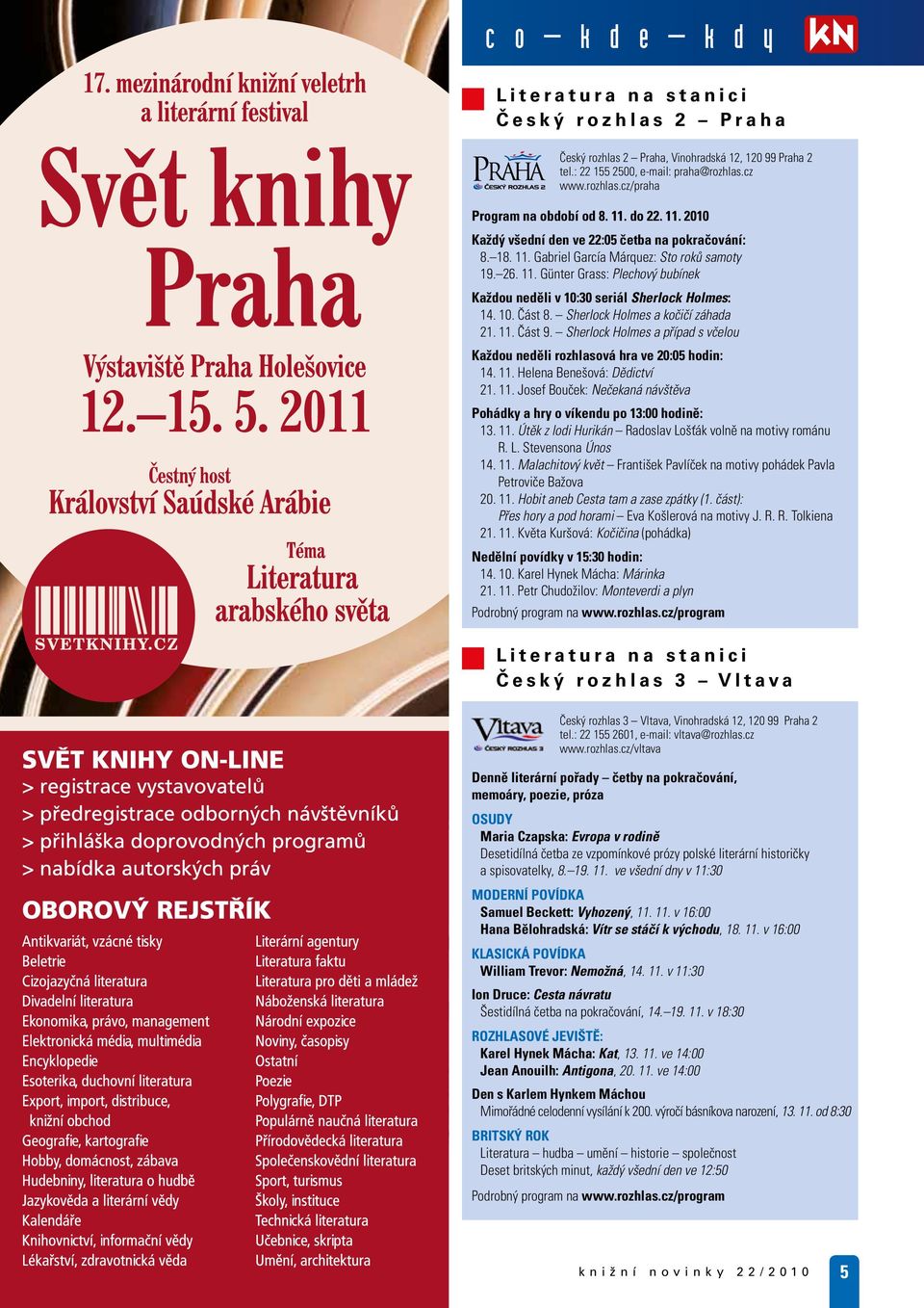 10. Část 8. Sherlock Holmes a kočičí záhada 21. 11. Část 9. Sherlock Holmes a případ s včelou Každou neděli rozhlasová hra ve 20:05 hodin: 14. 11. Helena Benešová: Dědictví 21. 11. Josef Bouček: Nečekaná návštěva Pohádky a hry o víkendu po 13:00 hodině: 13.