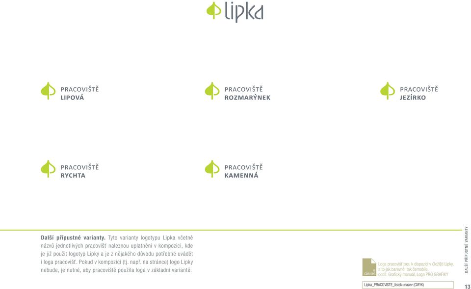 potřebné uvádět i loga pracovišť. Pokud v kompozici (tj. např. na stránce) logo Lipky nebude, je nutné, aby pracoviště použila loga v základní variantě.