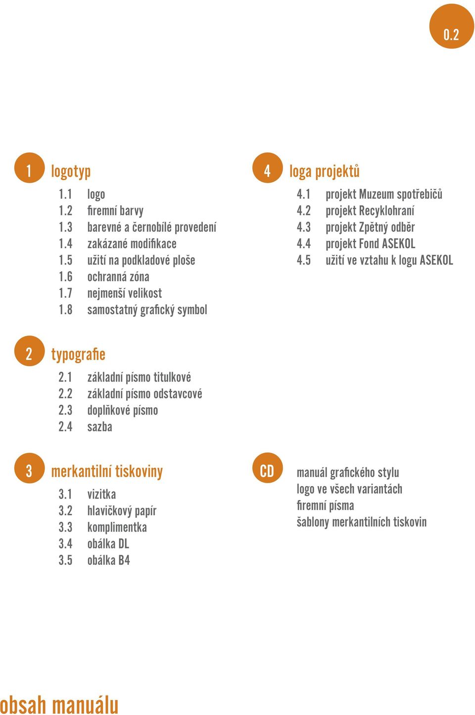 4 projekt Fond ASEKOL 4.5 užití ve vztahu k logu ASEKOL 2 typografie 2.1 základní písmo titulkové 2.2 základní písmo odstavcové 2.3 doplňkové písmo 2.