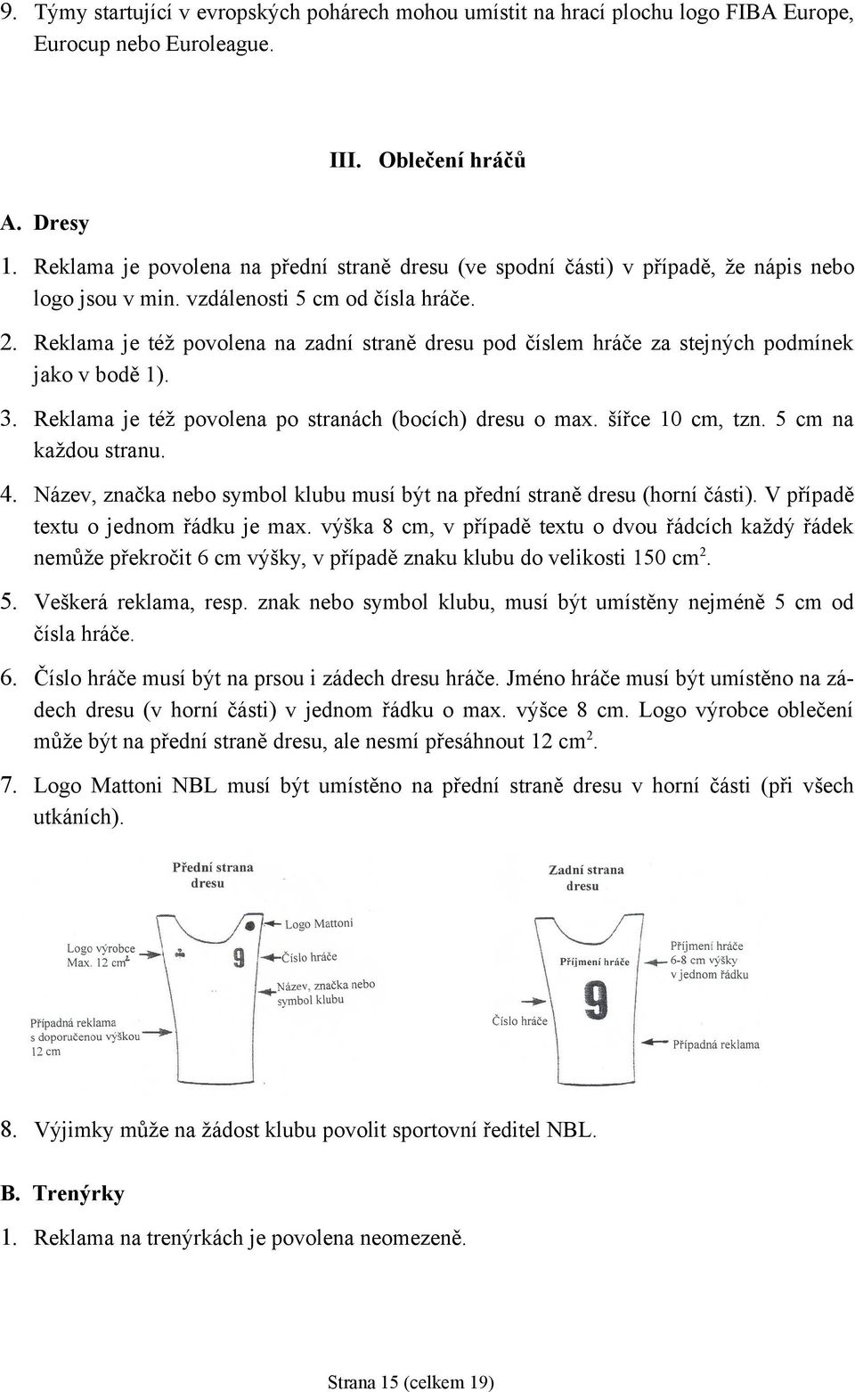 Reklama je též povolena na zadní straně dresu pod číslem hráče za stejných podmínek jako v bodě 1). 3. Reklama je též povolena po stranách (bocích) dresu o max. šířce 10 cm, tzn.