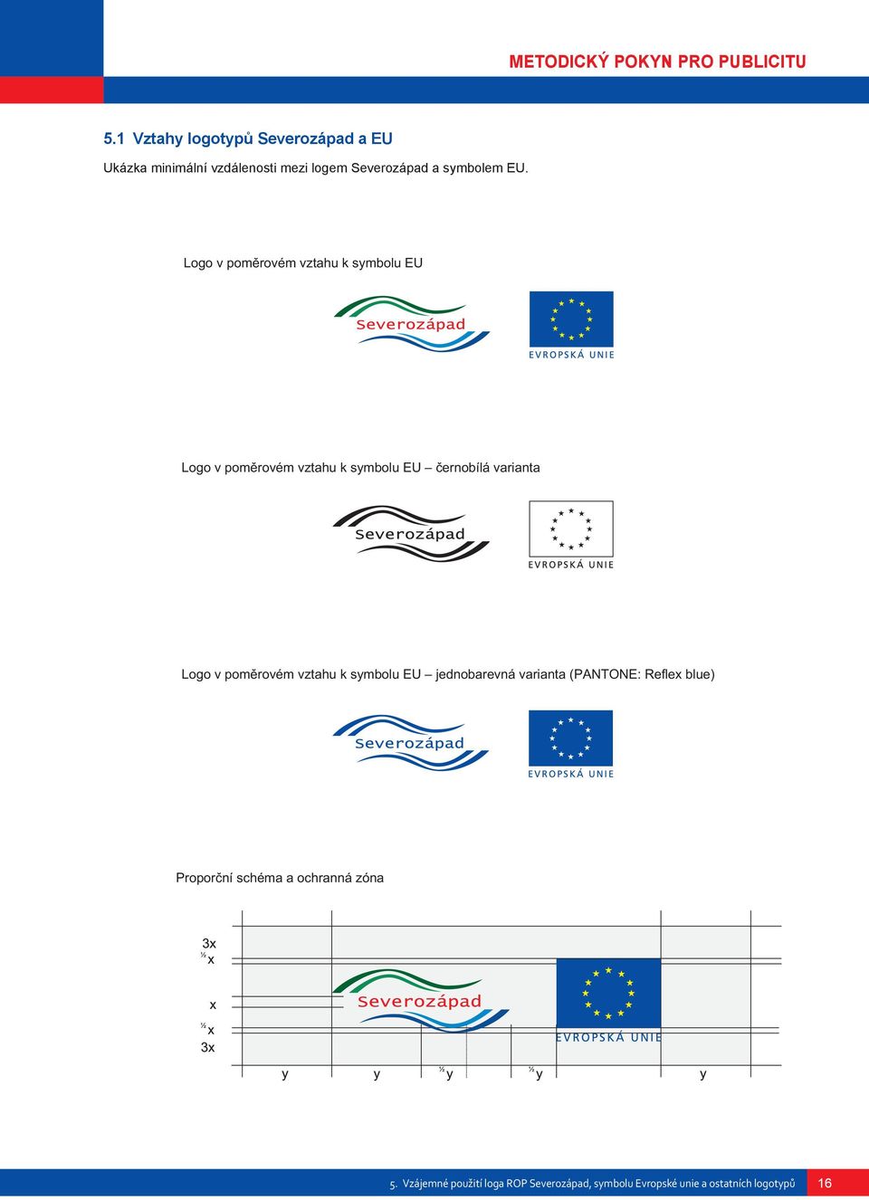 Ukázka minimální vzdálenosti mezi logem Severozápad a symbolem EU.