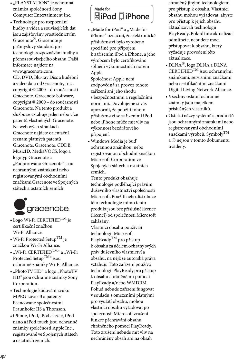 CD, DVD, Blu-ray Disc a hudební a video data od Gracenote, Inc., copyright 2000 do současnosti Gracenote. Gracenote Software, copyright 2000 do současnosti Gracenote.