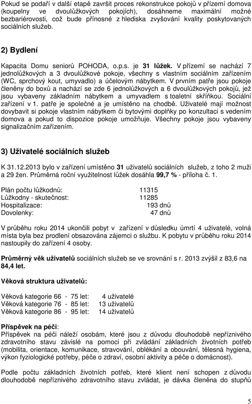 V přízemí se nachází 7 jednolůžkových a 3 dvoulůžkové pokoje, všechny s vlastním sociálním zařízením (WC, sprchový kout, umyvadlo) a účelovým nábytkem.