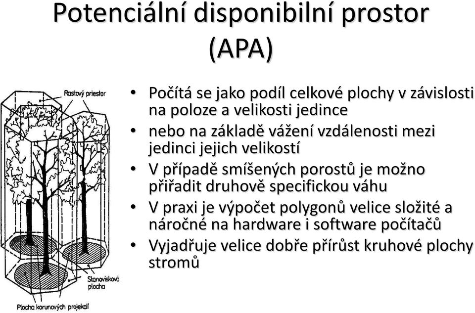 smíšených porostů je možno přiřadit druhově specifickou váhu V praxi je výpočet polygonů velice