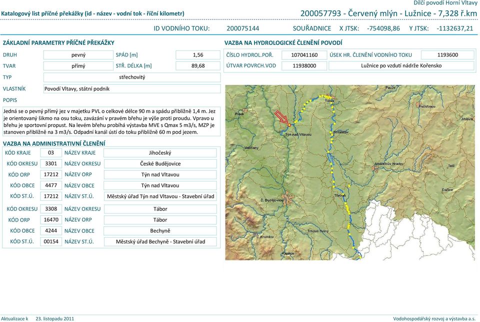 107041160 ÚSEK HR. ČLENĚNÍ VODNÍHO TOKU 1193600 TVAR přímý STŘ. DÉLKA [m] 89,68 ÚTVAR POVRCH.