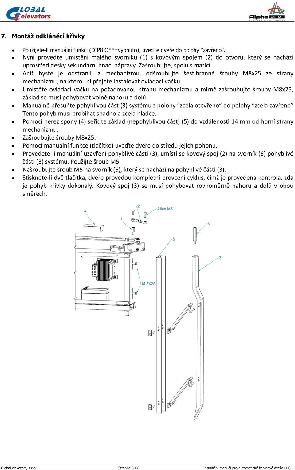 Aniž byste je odstranili z mechanizmu, odšroubujte šestihranné šrouby Μ8x25 ze strany mechanizmu, na kterou si přejete instalovat ovládací vačku.