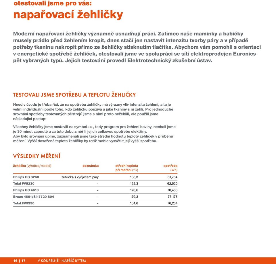 Abychom vám pomohli s orientací v energetické spotřebě žehliček, otestovali jsme ve spolupráci se sítí elektroprodejen Euronics pět vybraných typů.