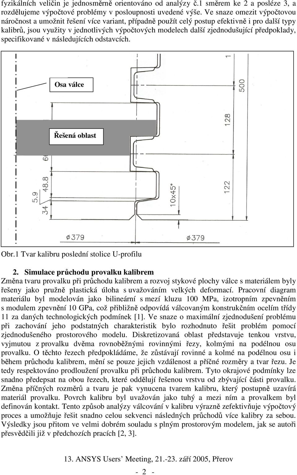 pedpoklady, specifikované v následujících odstavcích. Osa válce ešená oblast Obr.1 Tvar kalibru poslední stolice U-profilu 2.
