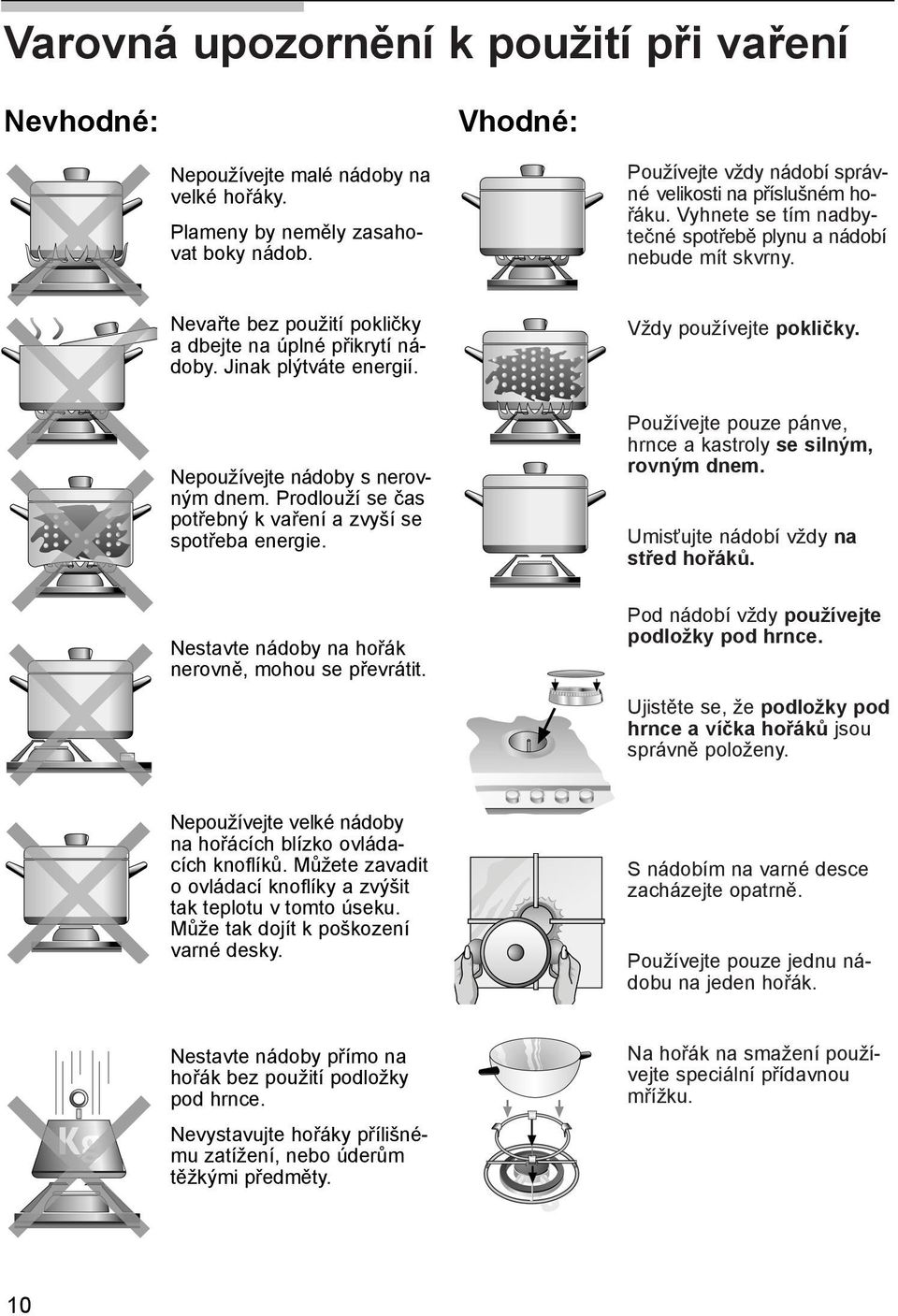 Jinak plýtváte energií. Vždy používejte pokličky. Nepoužívejte nádoby s nerovným dnem. Prodlouží se čas potřebný k vaření a zvyší se spotřeba energie.