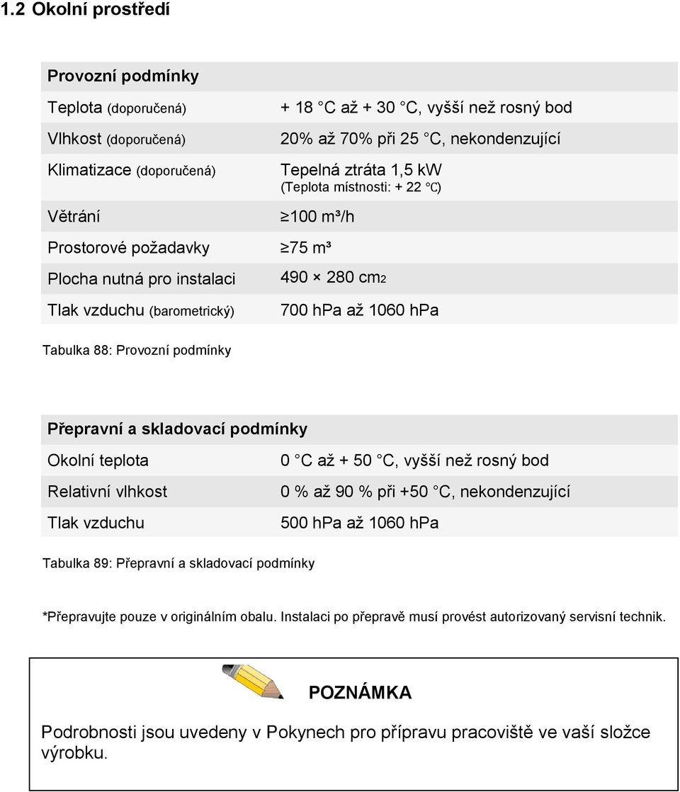 Přepravní a skladovací podmínky Okolní teplota Relativní vlhkost Tlak vzduchu 0 C až + 50 C, vyšší než rosný bod 0 % až 90 % při +50 C, nekondenzující 500 hpa až 1060 hpa Tabulka 89: Přepravní a