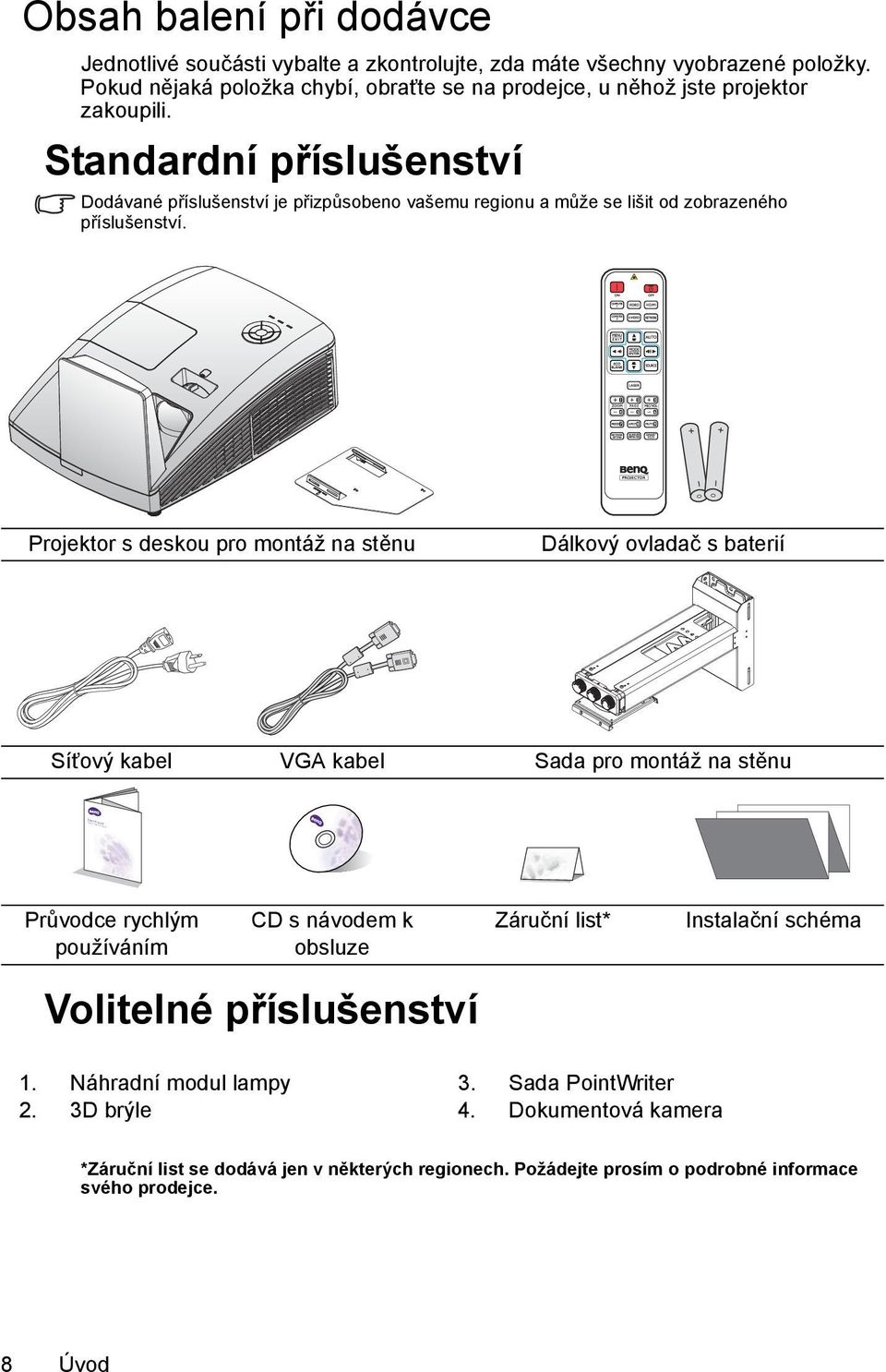 Standardní příslušenství Dodávané příslušenství je přizpůsobeno vašemu regionu a může se lišit od zobrazeného příslušenství.