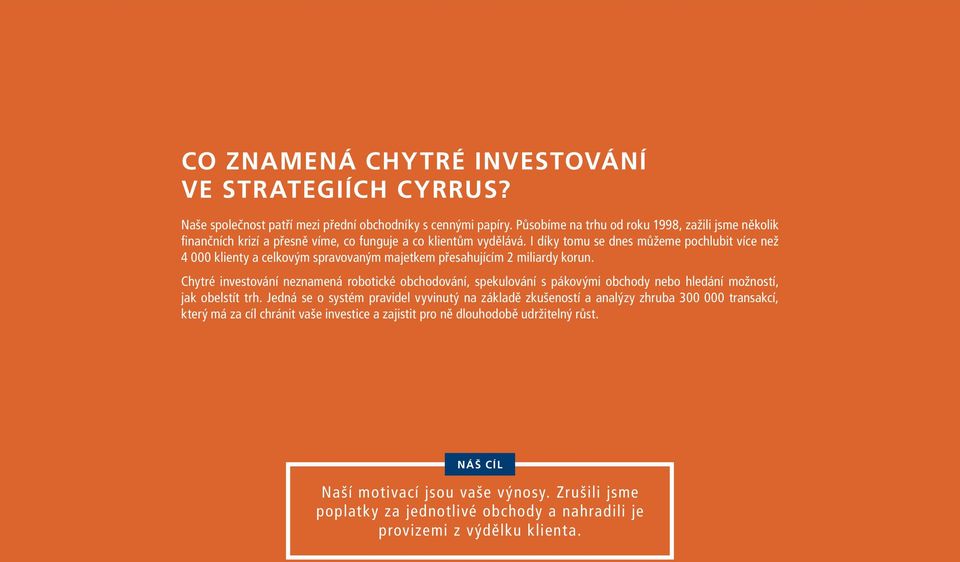 I díky tomu se dnes můžeme pochlubit více než 4 000 klienty a celkovým spravovaným majetkem přesahujícím 2 miliardy korun.