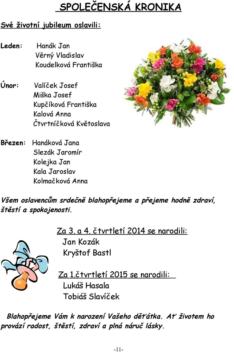 blahopřejeme a přejeme hodně zdraví, štěstí a spokojenosti. Za 3. a 4. čtvrtletí 2014 se narodili: Jan Kozák Kryštof Bastl Za 1.