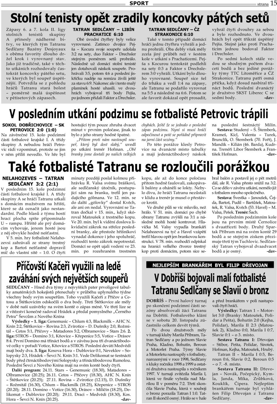 Potvrdila se z pohledu hráčů Tatranu stará bolest poměrně malá úspěšnost v pětisetových zápasech.