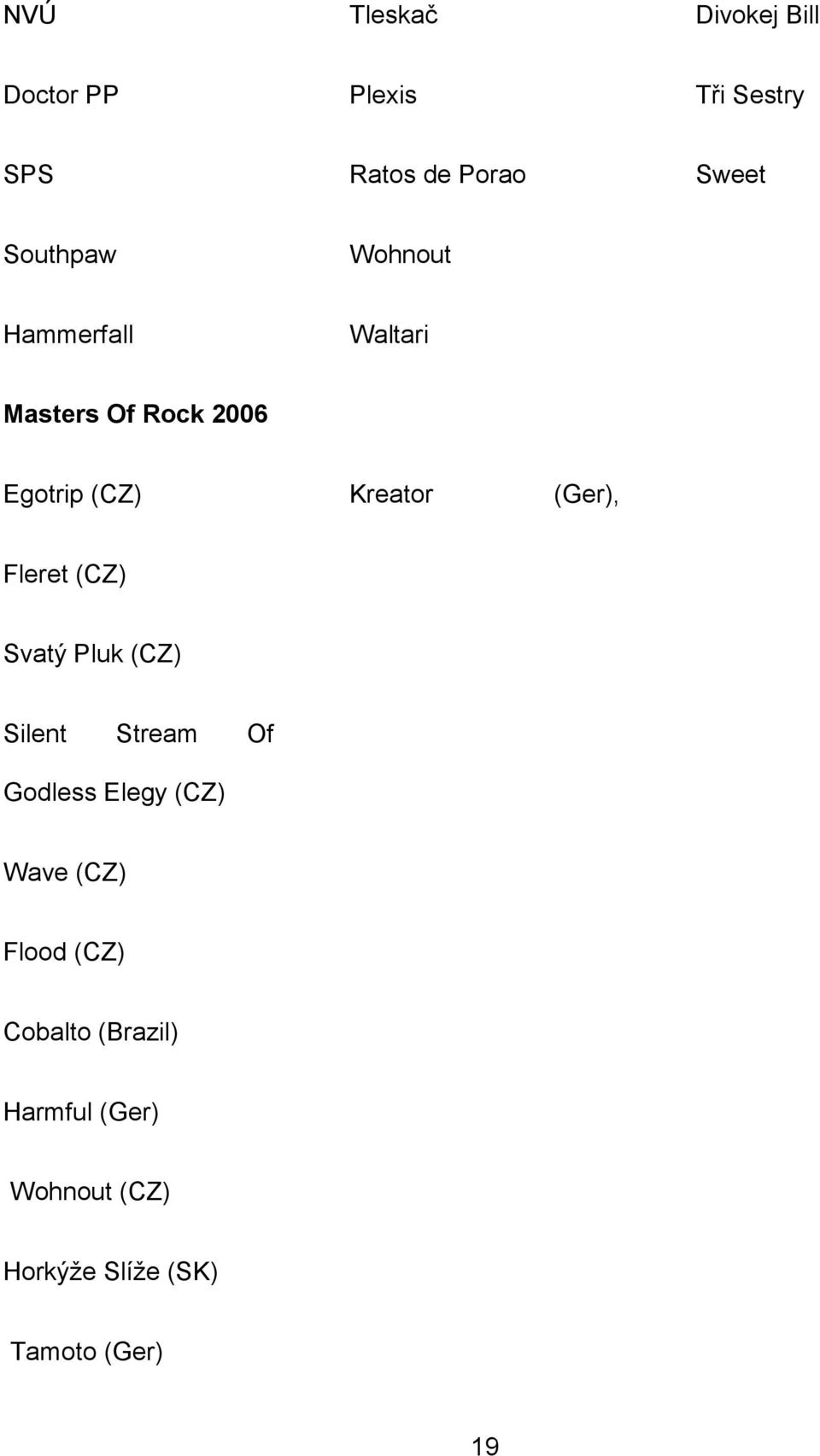 (Ger), Fleret (CZ) Svatý Pluk (CZ) Silent Stream Of Godless Elegy (CZ) Wave (CZ)