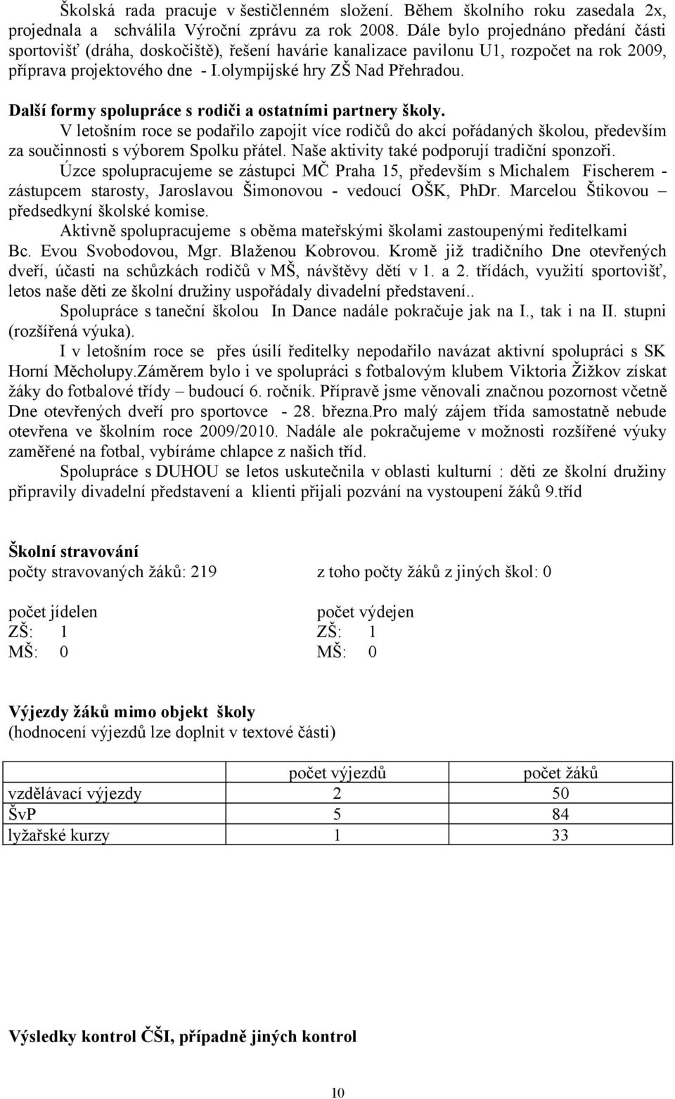 Další formy spolupráce s rodiči a ostatními partnery školy. V letošním roce se podařilo zapojit více rodičů do akcí pořádaných školou, především za součinnosti s výborem Spolku přátel.