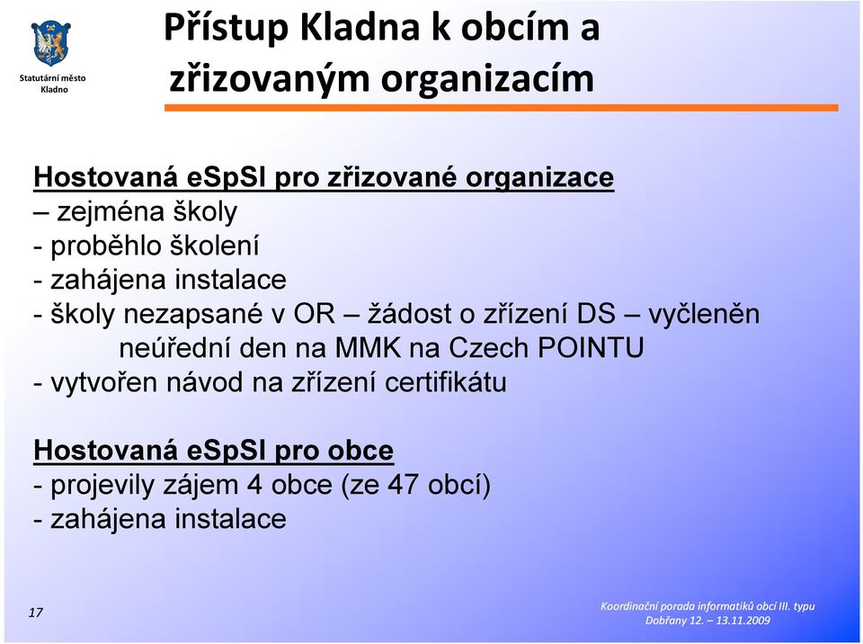 zřízení DS vyčleněn neúřední den na MMK na Czech POINTU - vytvořen návod na zřízení