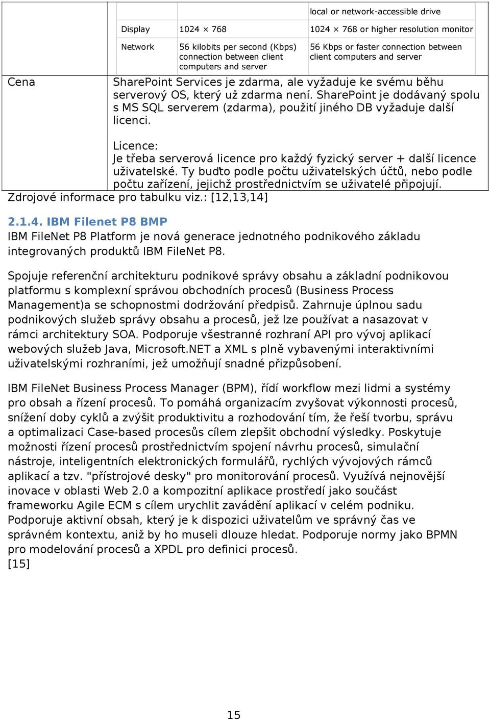 SharePoint je dodávaný spolu s MS SQL serverem (zdarma), použití jiného DB vyžaduje další licenci. Licence: Je třeba serverová licence pro každý fyzický server + další licence uživatelské.