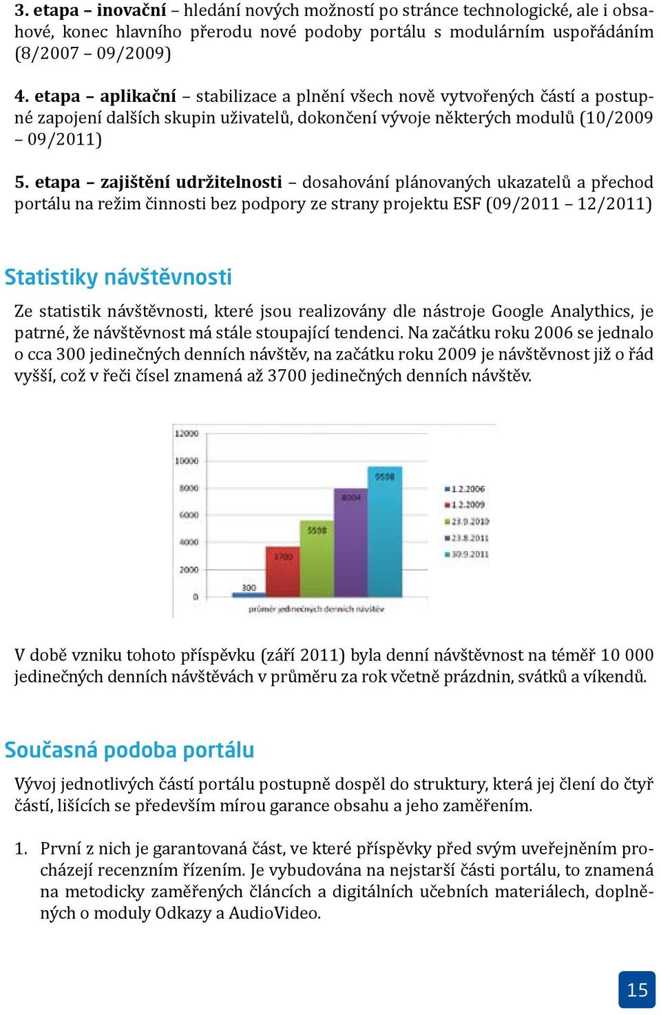 etapa zajištění udržitelnosti dosahování plánovaných ukazatelů a přechod portálu na režim činnosti bez podpory ze strany projektu ESF (09/2011 12/2011) Statistiky návštěvnosti Ze statistik