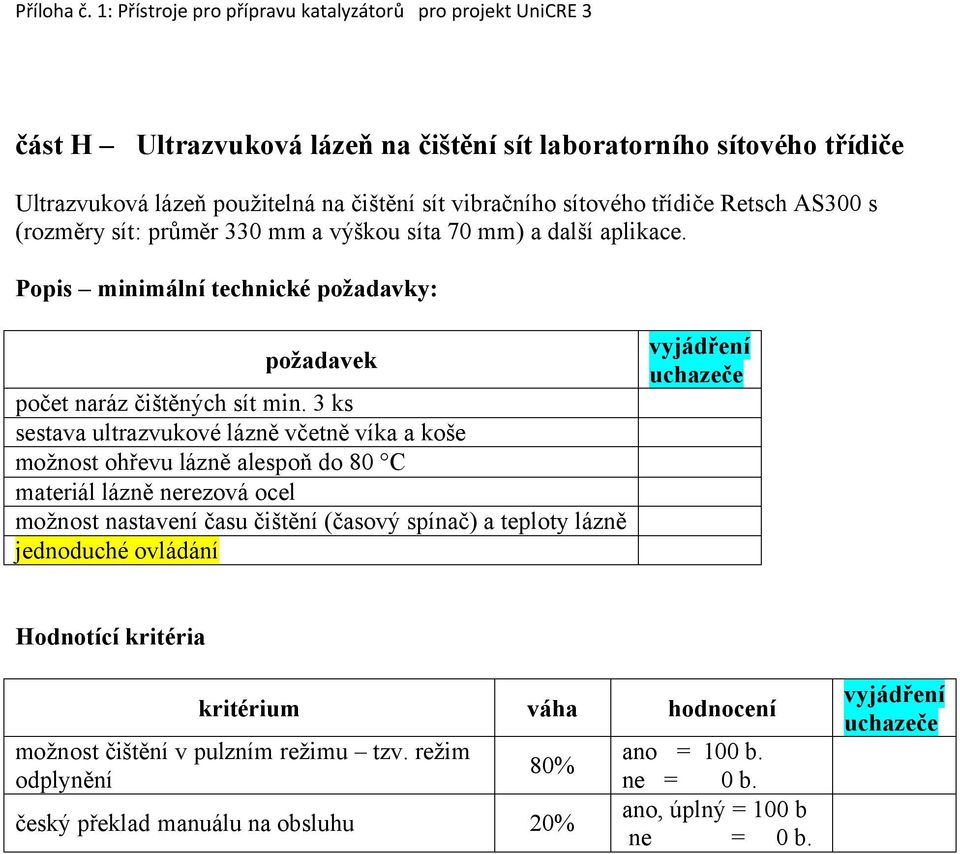 3 ks sestava ultrazvukové lázně včetně víka a koše možnost ohřevu lázně alespoň do 80 C materiál lázně nerezová ocel možnost