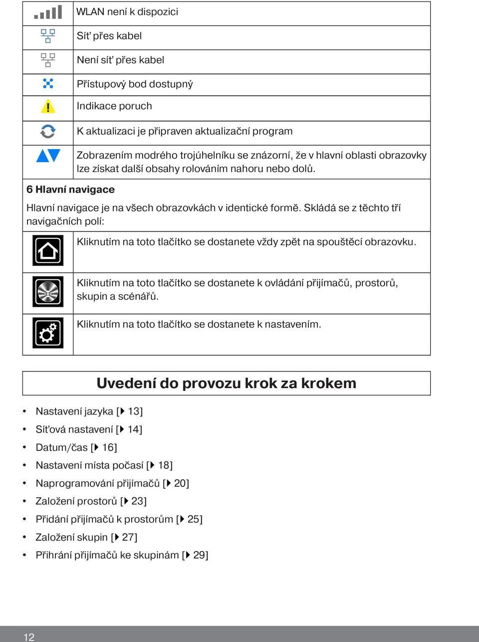 Skládá se z těchto tří navigačních polí: Kliknutím na toto tlačítko se dostanete vždy zpět na spouštěcí obrazovku.