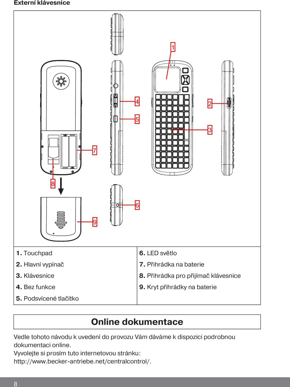 Kryt přihrádky na baterie Online dokumentace Vedle tohoto návodu k uvedení do provozu Vám dáváme k