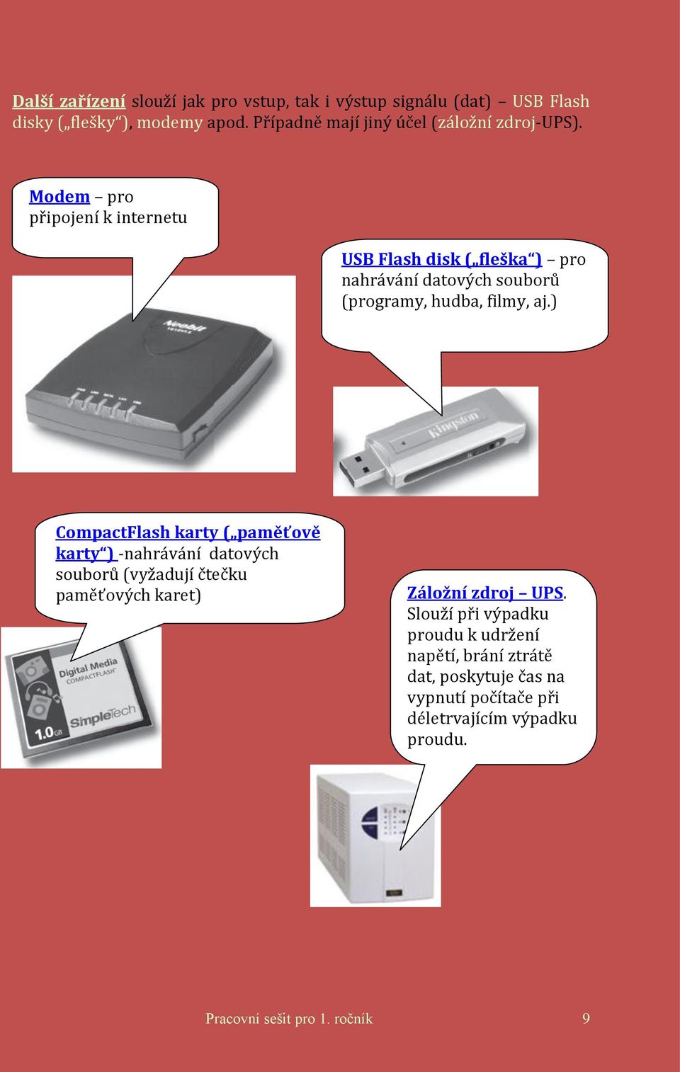 Modem pro připojení k internetu USB Flash disk ( fleška ) pro nahrávání datových souborů (programy, hudba, filmy, aj.