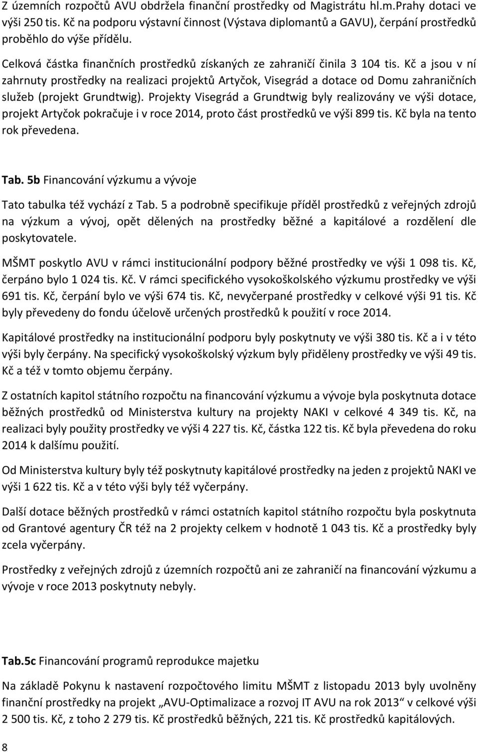 Kč a jsou v ní zahrnuty prostředky na realizaci projektů Artyčok, Visegrád a dotace od Domu zahraničních služeb (projekt Grundtwig).