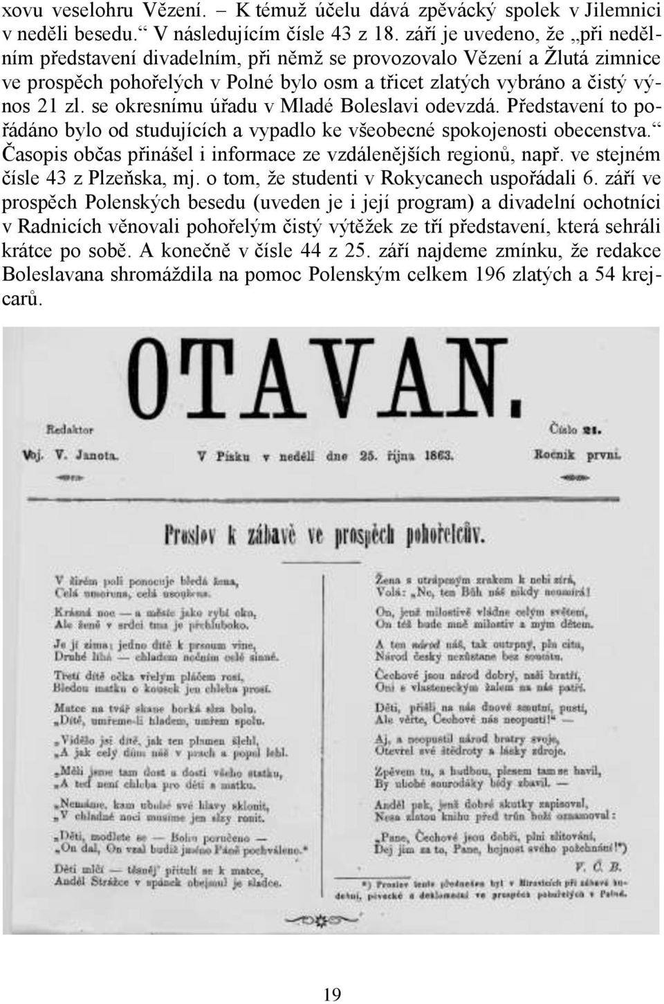 se okresnímu úřadu v Mladé Boleslavi odevzdá. Představení to pořádáno bylo od studujících a vypadlo ke všeobecné spokojenosti obecenstva.