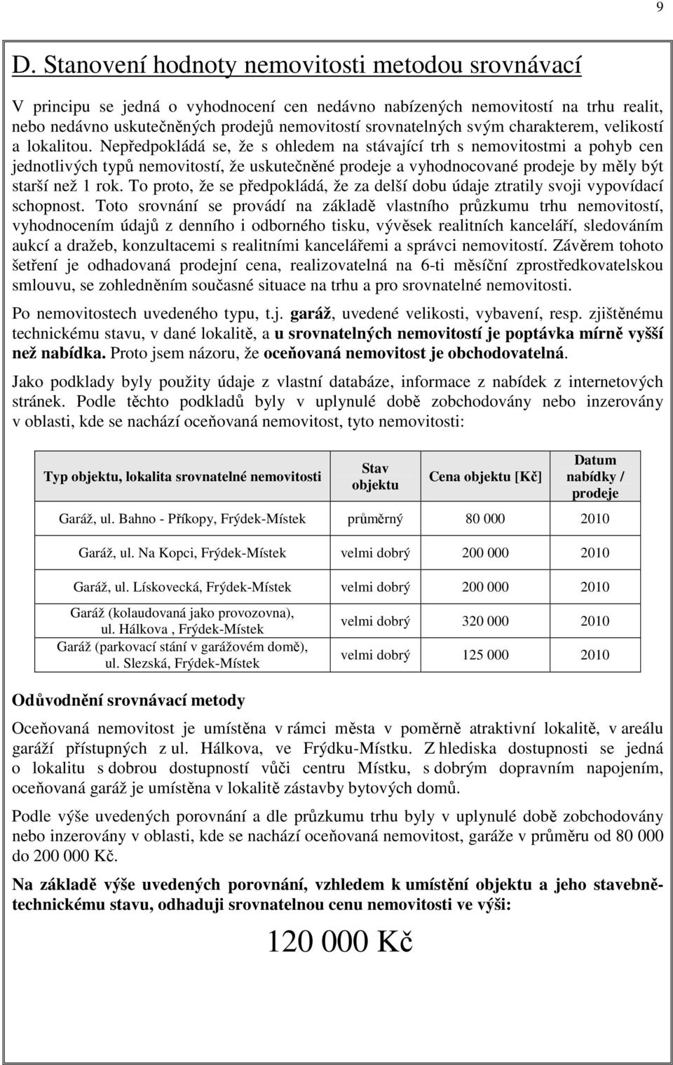 Nepředpokládá se, že s ohledem na stávající trh s nemovitostmi a pohyb cen jednotlivých typů nemovitostí, že uskutečněné prodeje a vyhodnocované prodeje by měly být starší než 1 rok.