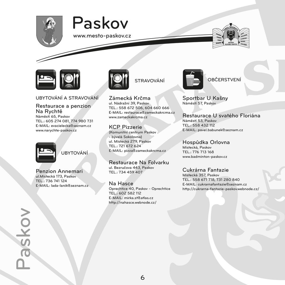 : 558 672 506, 604 660 666 E-MAIL: restaurace@zameckakrcma.cz www.zameckakrcma.cz KCP Pizzerie (Komunitní centrum Paskov - bývalá Sokolovna) ul. Místecká 279, Paskov TEL.