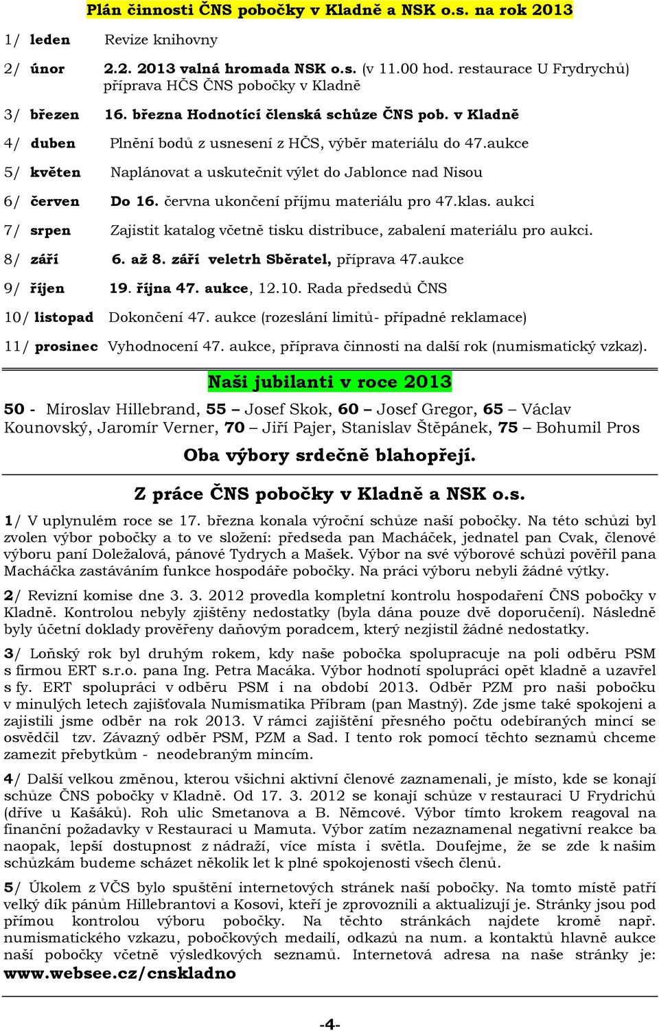 aukce 5/ květen Naplánovat a uskutečnit výlet do Jablonce nad Nisou 6/ červen Do 16. června ukončení příjmu materiálu pro 47.klas.