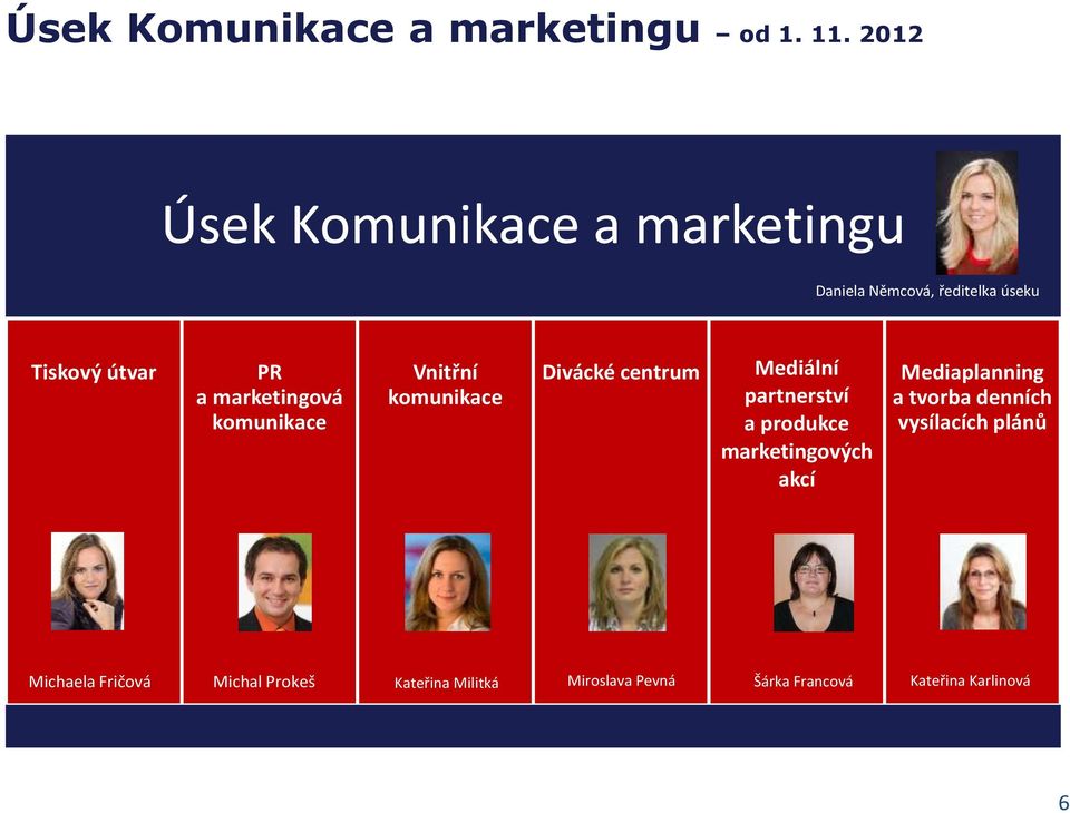 marketingová komunikace Vnitřní komunikace Divácké centrum Mediální partnerství a produkce