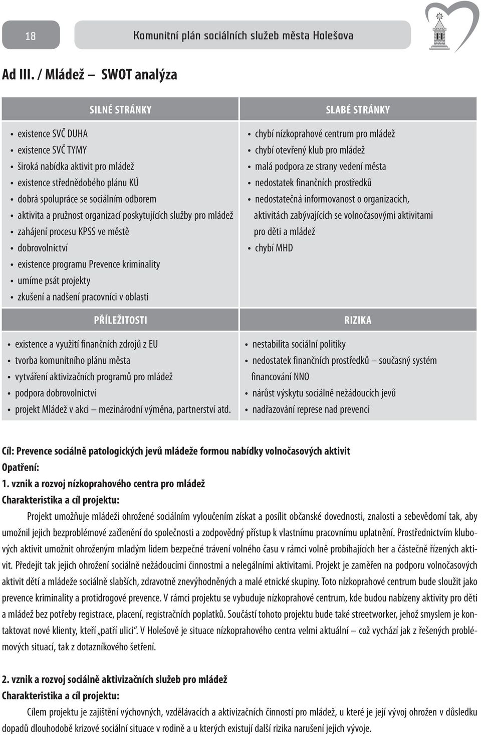 organizací poskytujících služby pro mládež zahájení procesu KPSS ve městě dobrovolnictví existence programu Prevence kriminality umíme psát projekty zkušení a nadšení pracovníci v oblasti