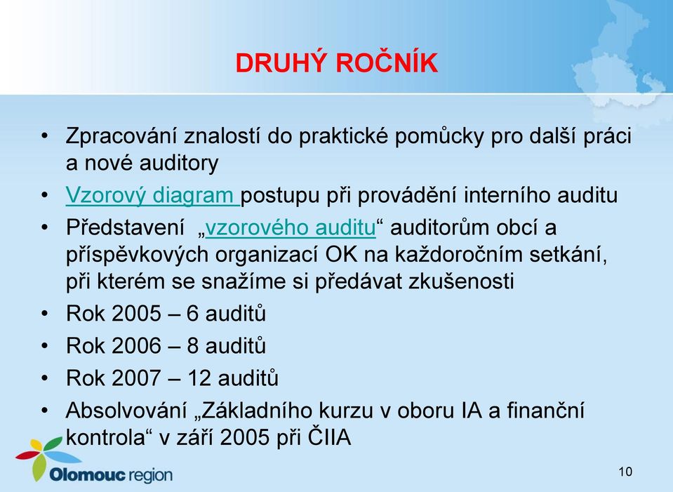 organizací OK na každoročním setkání, při kterém se snažíme si předávat zkušenosti Rok 2005 6 auditů Rok