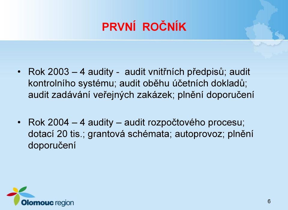 veřejných zakázek; plnění doporučení Rok 2004 4 audity audit