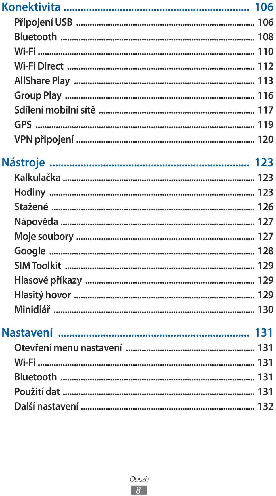 .. 126 Nápověda... 127 Moje soubory... 127 Google... 128 SIM Toolkit... 129 Hlasové příkazy... 129 Hlasitý hovor... 129 Minidiář.