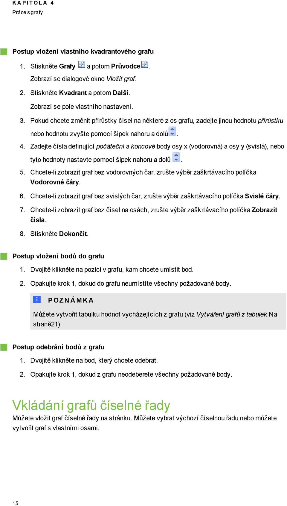 Zadejte čísla definující počáteční a koncové body osy x (vodorovná) a osy y (svislá), nebo tyto hodnoty nastavte pomocí šipek nahoru a dolů. 5.