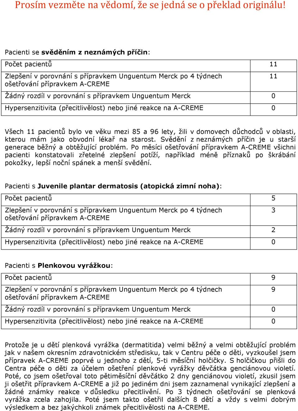 Po měsíci všichni pacienti konstatovali zřetelné zlepšení potíží, například méně příznaků po škrábání pokožky, lepší noční spánek a menší svědění.