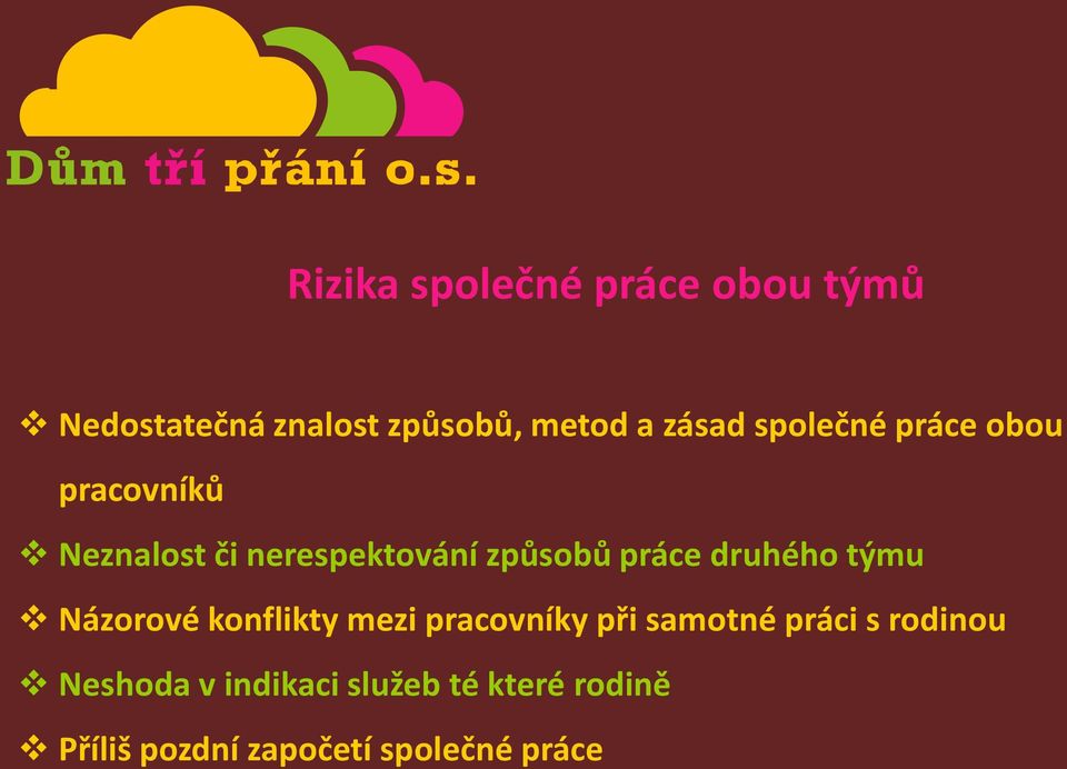 druhého týmu Názorové konflikty mezi pracovníky při samotné práci s rodinou