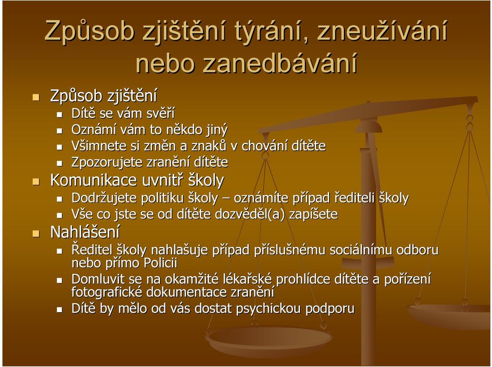 od dítěte d te dozvěděl(a) zapíš íšete Nahláš ášení Ředitel školy nahlašuje případ p pad příslup slušnému sociáln lnímu odboru nebo přímo p Policii