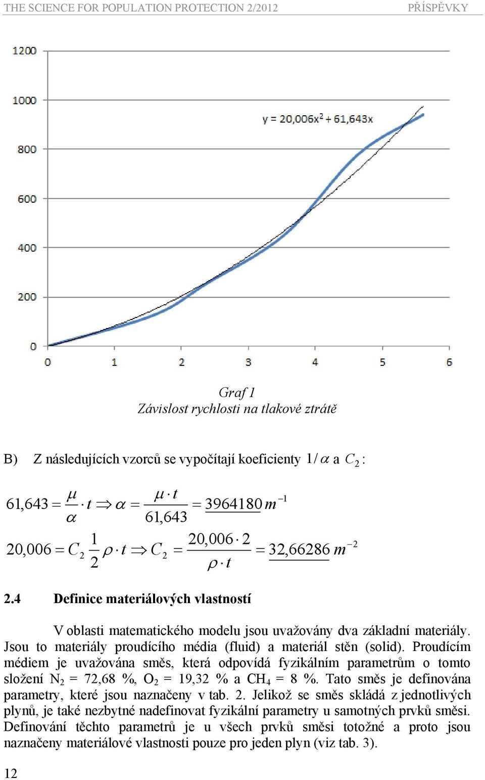 Prodícím médiem e važována směs, která odpovídá fyzikálním parametrům o tomto složení N = 7,68 %, O = 9, % a CH 4 = 8 %. Tato směs e definována parametry, které so naznačeny v tab.