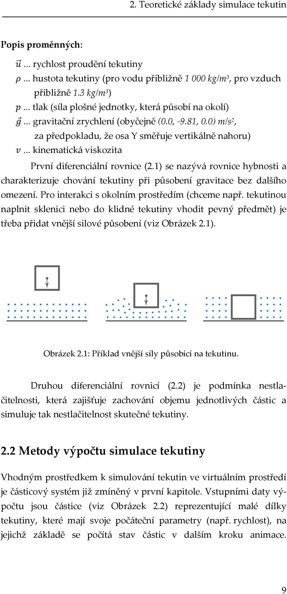 .. kinematická viskozita První diferenciální rovnice (2.1) se nazývá rovnice hybnosti a charakterizuje chování tekutiny při působení gravitace bez dalšího omezení.